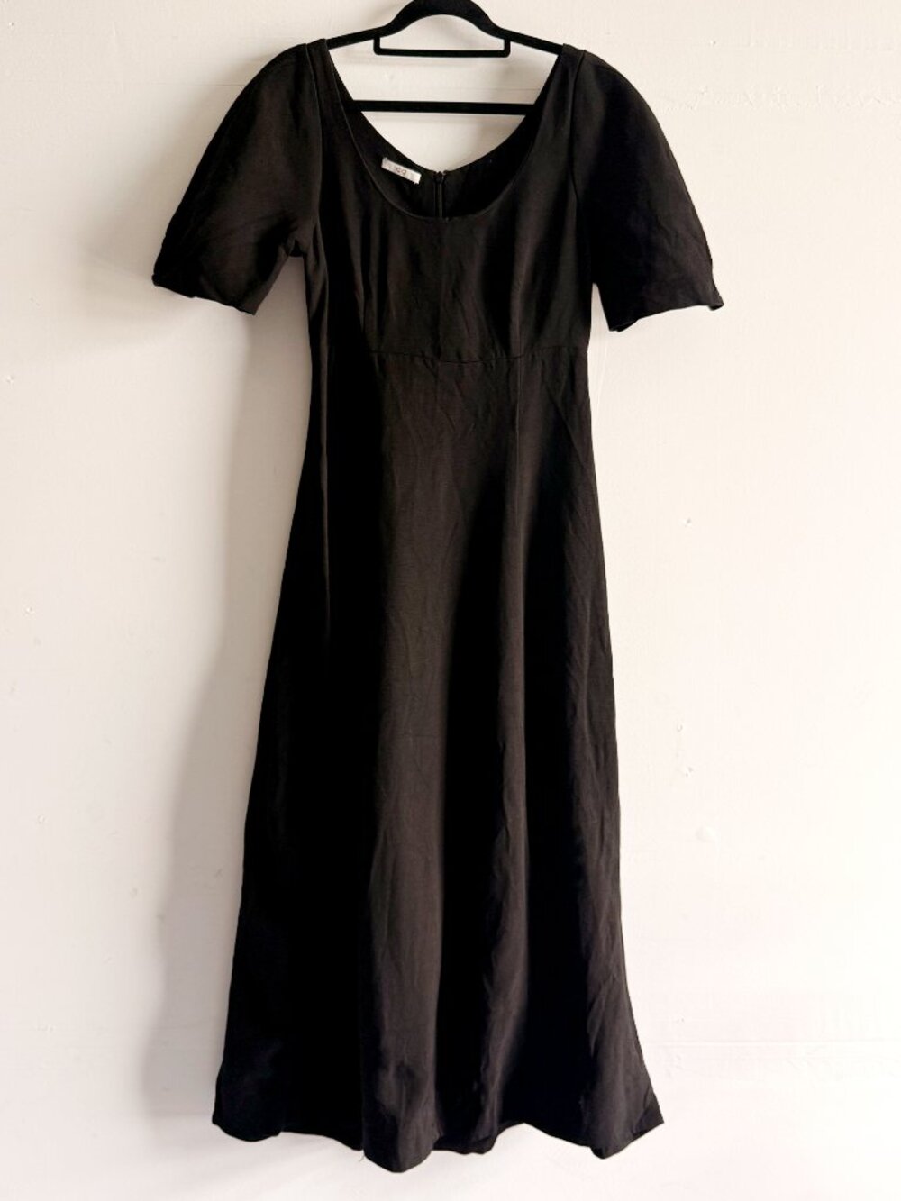 Elegant CO Linen Blend Black Midi Dress XS